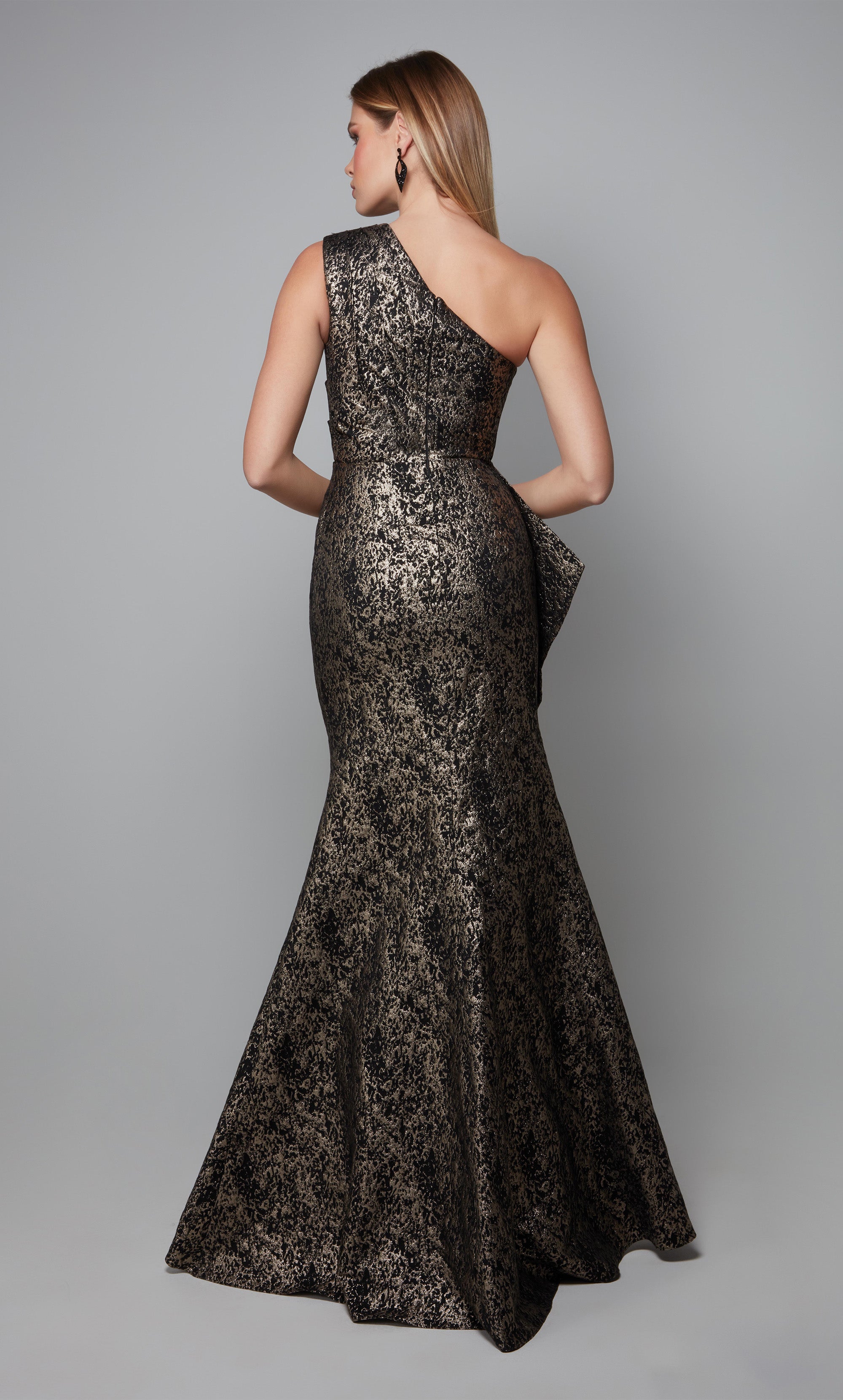 Buy Black Net Embroidery Crystal Asymmetric One Shoulder Gown For Women by  Eli Bitton Online at Aza Fashions.